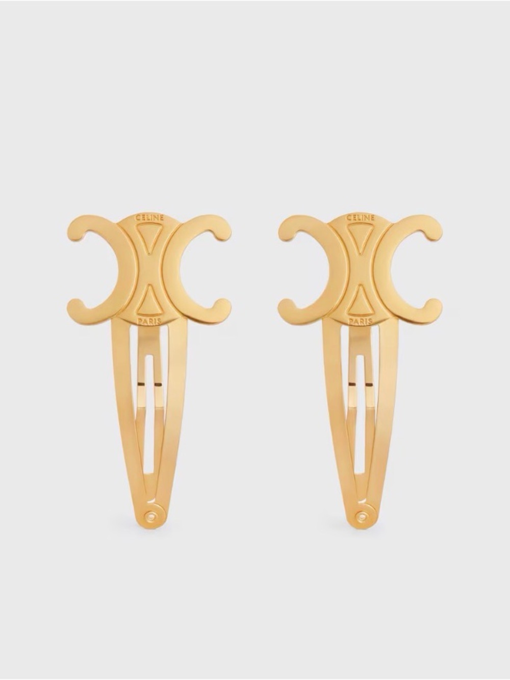 Celine Gold Triomphe Logo Hair Clips - Set of 2